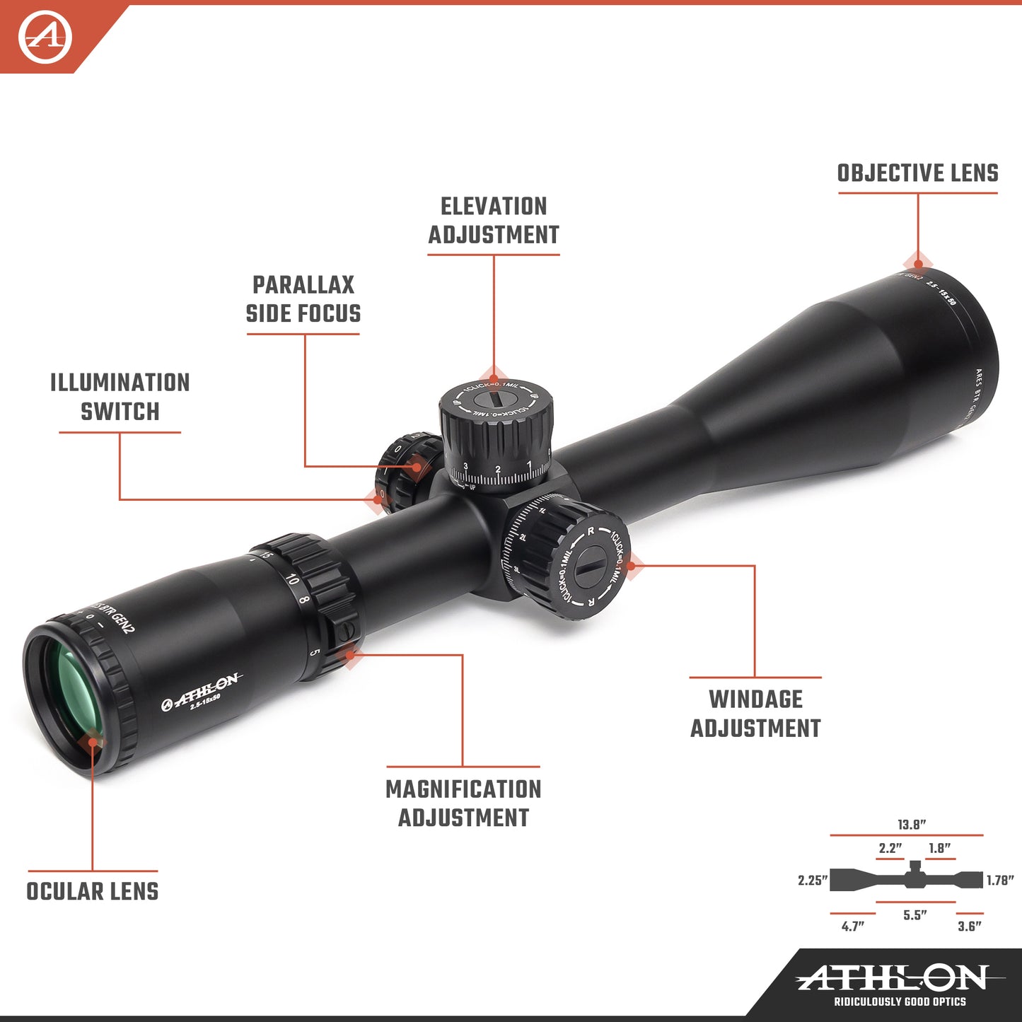 Athlon Ares BTR GEN2 HD 2.5-15x50 APRS5 FFP IR MIL Reticle